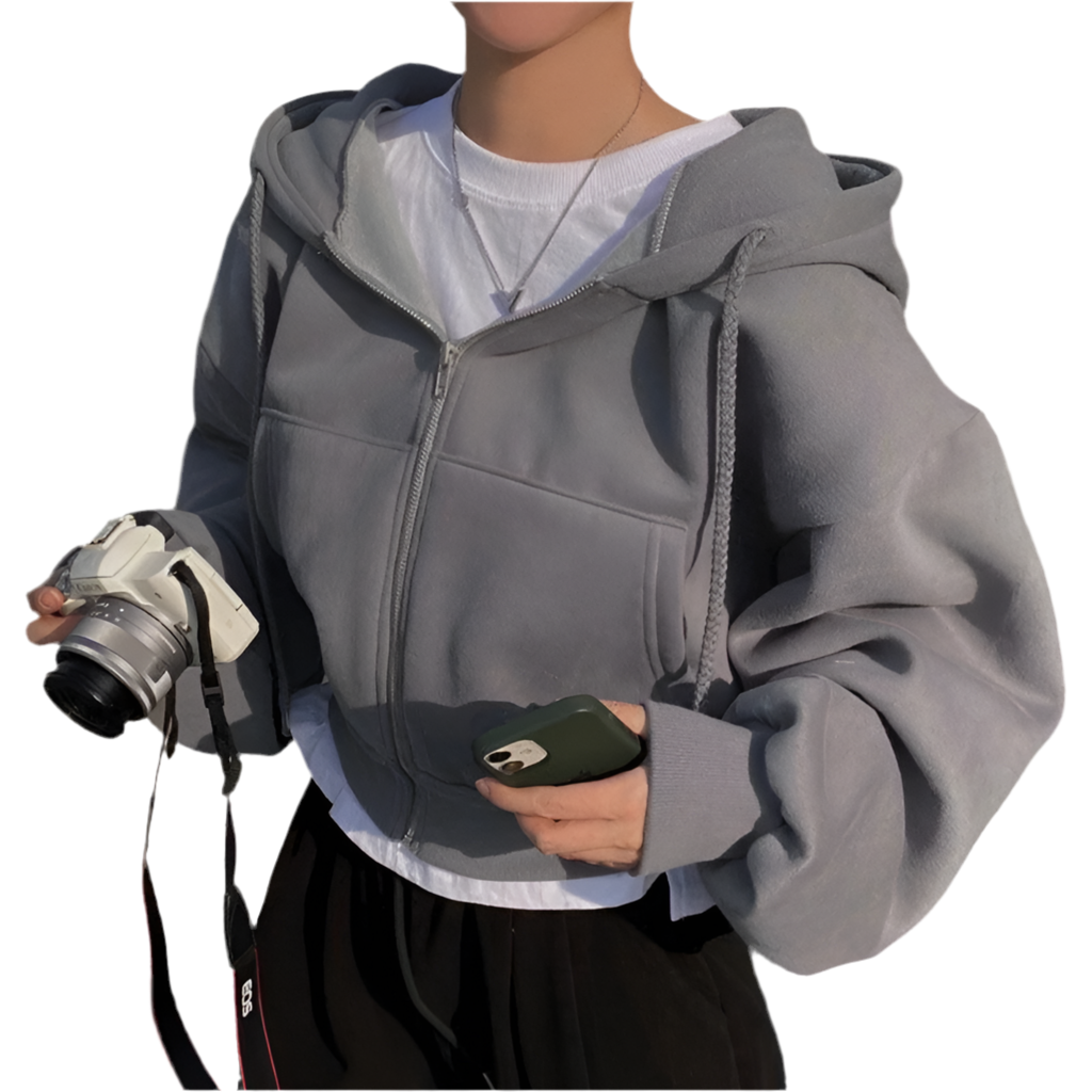 Y2K Cropped Zip-Up Hoodie