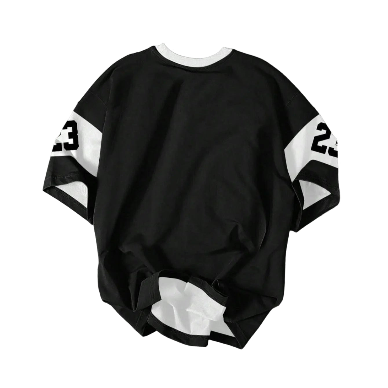 Black sweatshirt with white numbers on a gray surface