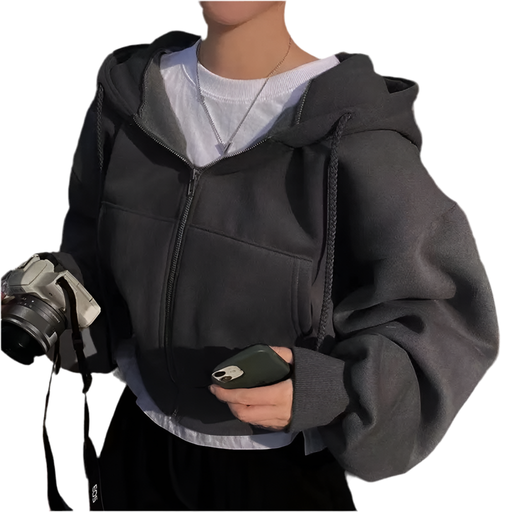 Y2K Cropped Zip-Up Hoodie