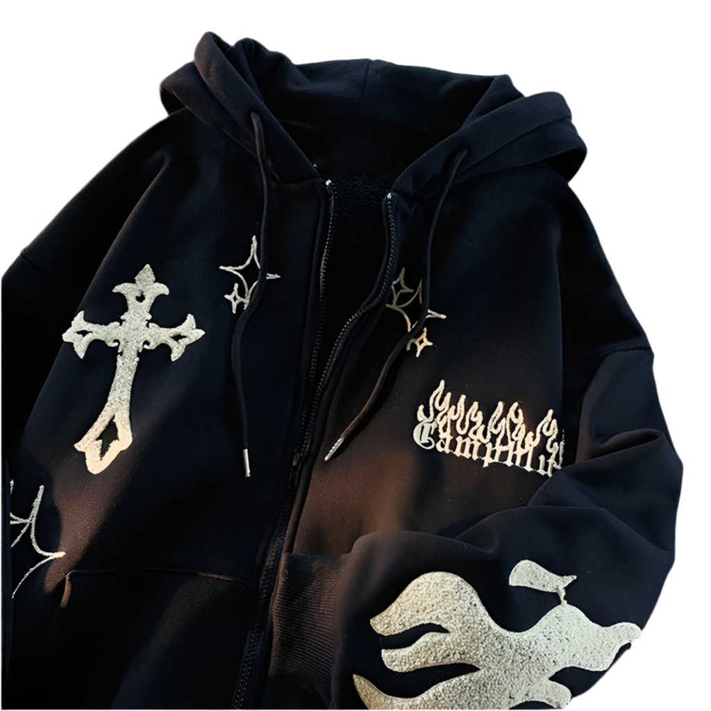 Embroidered Cross-Fire Cashmere Hoodie