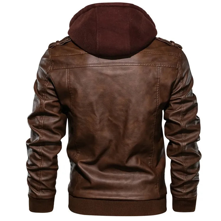 Back View of Brown Men's PU Leather Biker Jackets