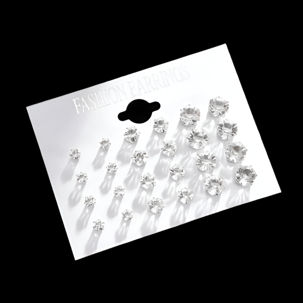 12-Pair Crystal Stud Earring Set
