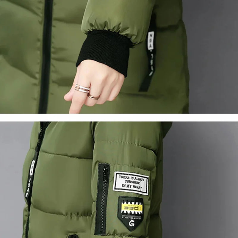 Green Elegant Women's Fur Collar Winter Parka Showcase