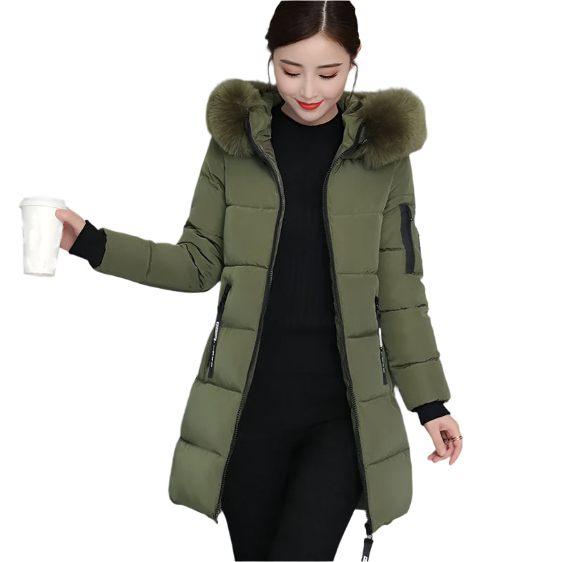 Elegant Women's Fur Collar Winter Parka