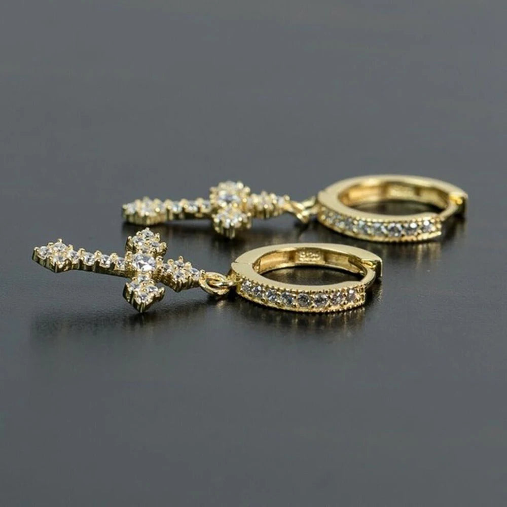 Huitan Stylish Arrow Cross Zircon Drop Earrings