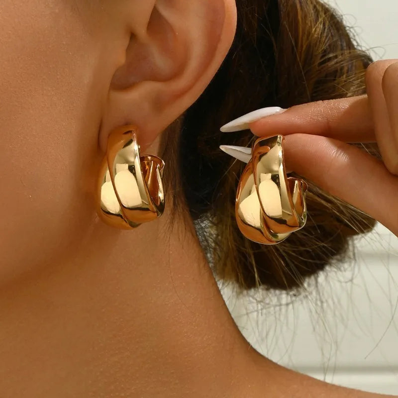 Gold Double-Ring Chunky Hoop Earrings