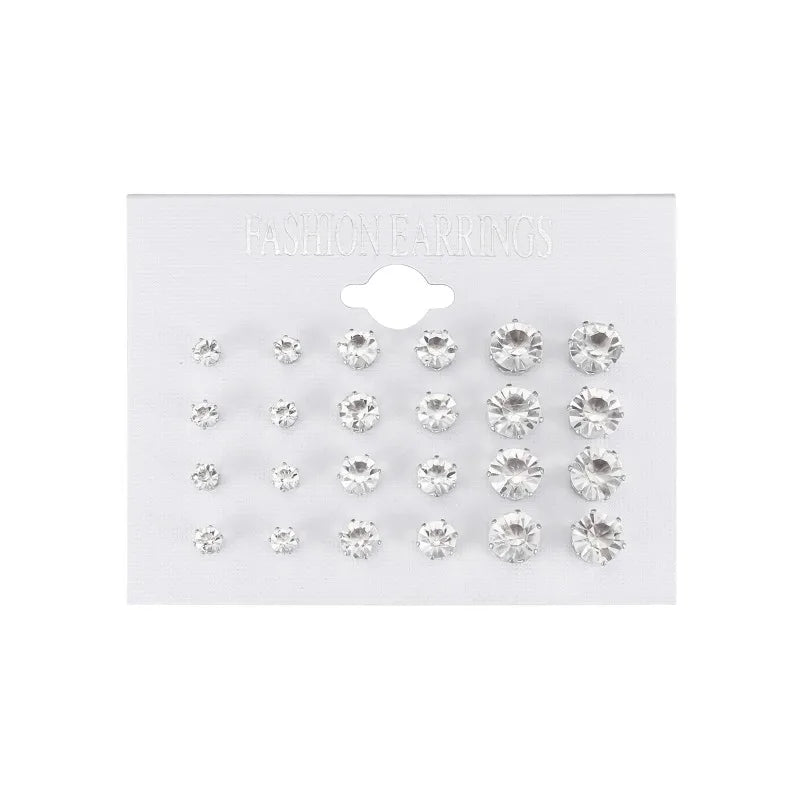 12-Pair Crystal Stud Earring Set