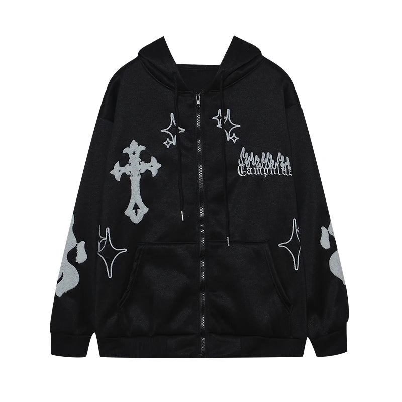 Embroidered Cross-Fire Cashmere Hoodie
