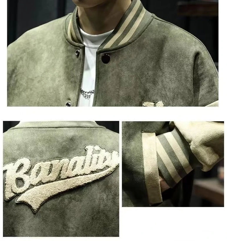 American Embroidered Suede Varsity Pilot Jacket - Retro