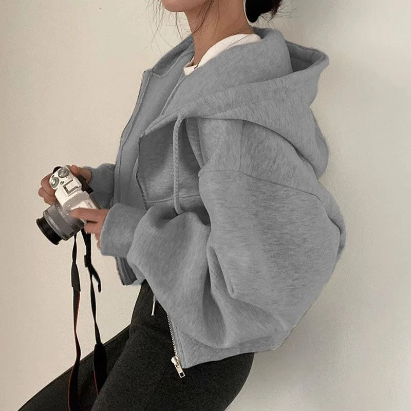 Y2K Cropped Zip-Up Hoodie