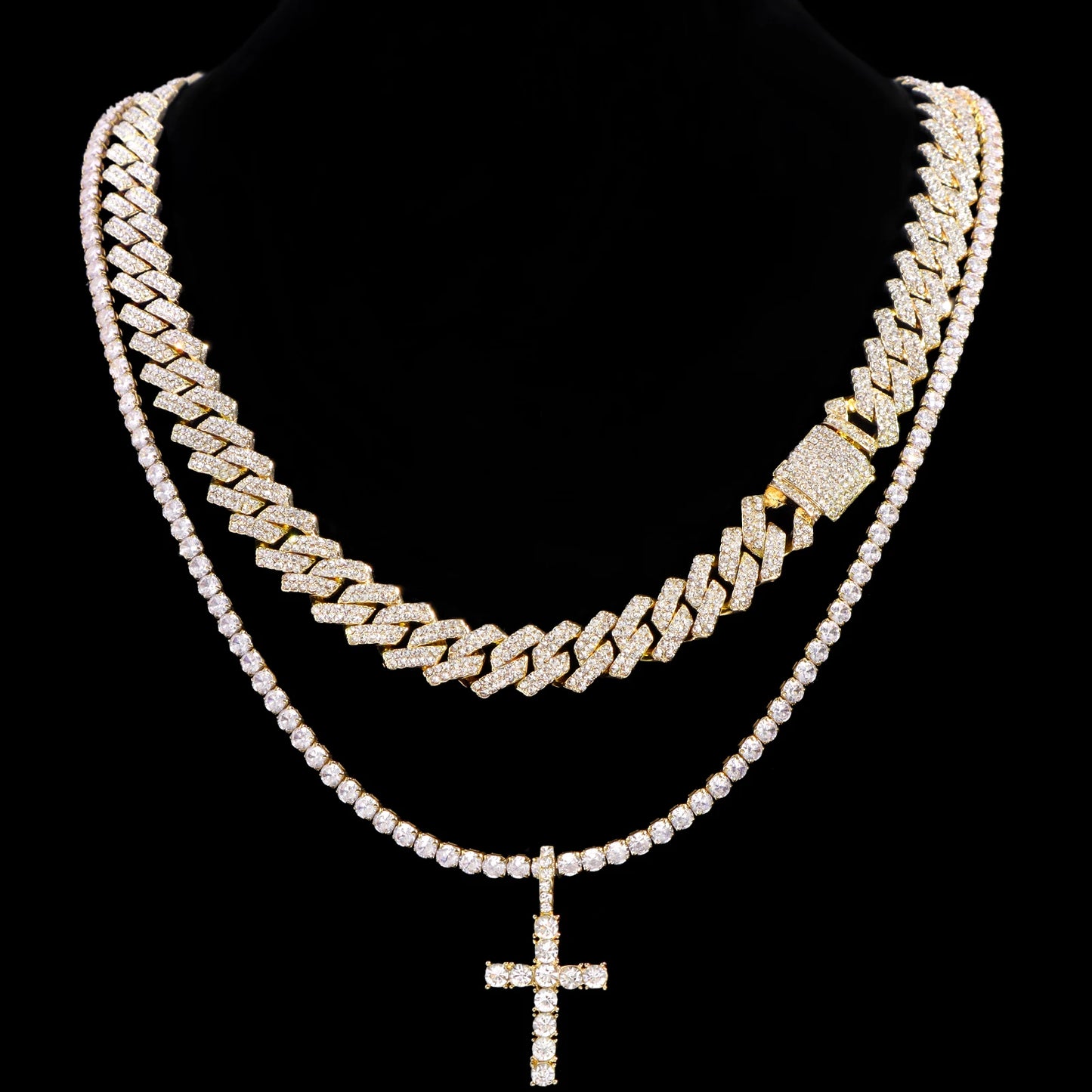 2-Piece Iced Cross & Cuban Chain Set
