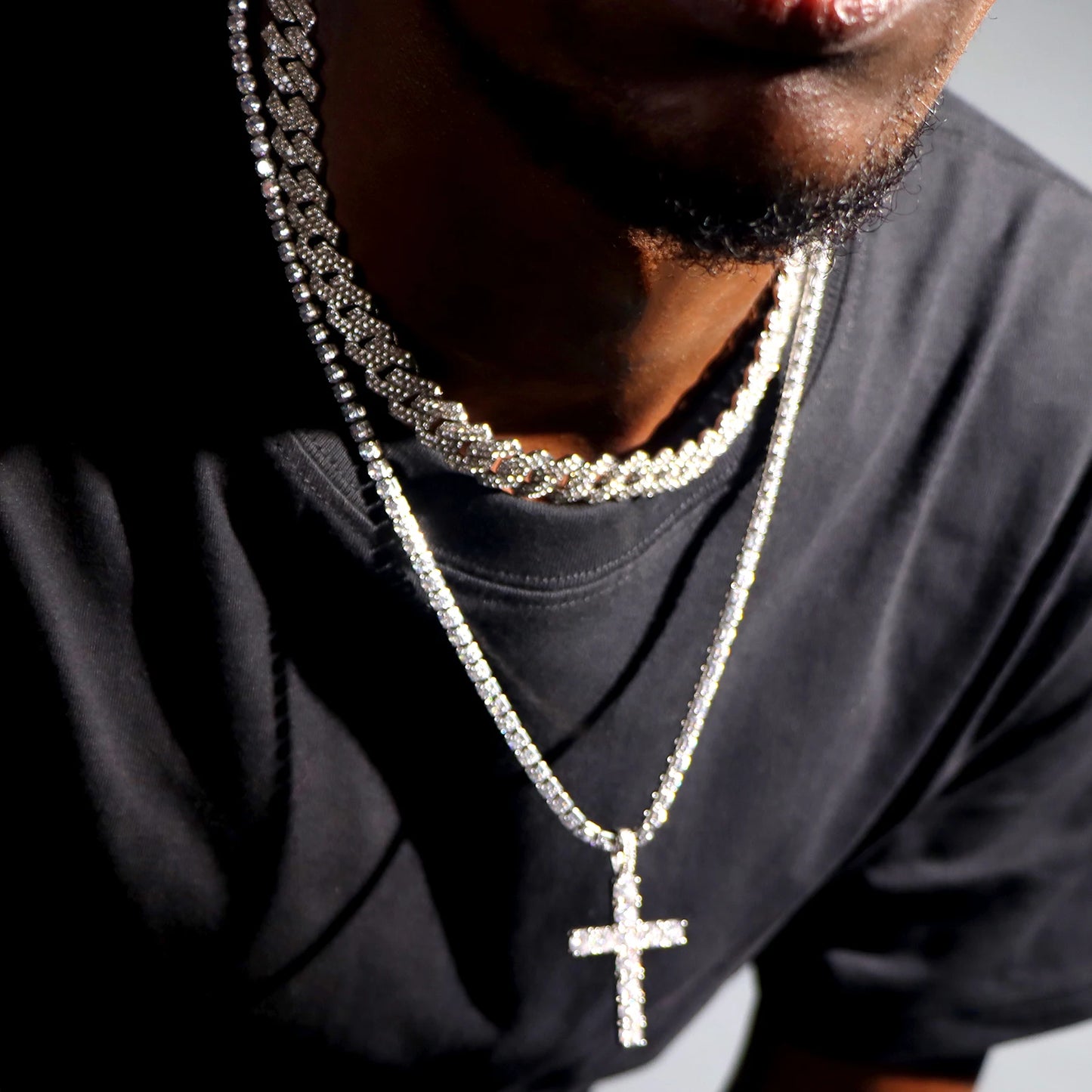 2-Piece Iced Cross & Cuban Chain Set