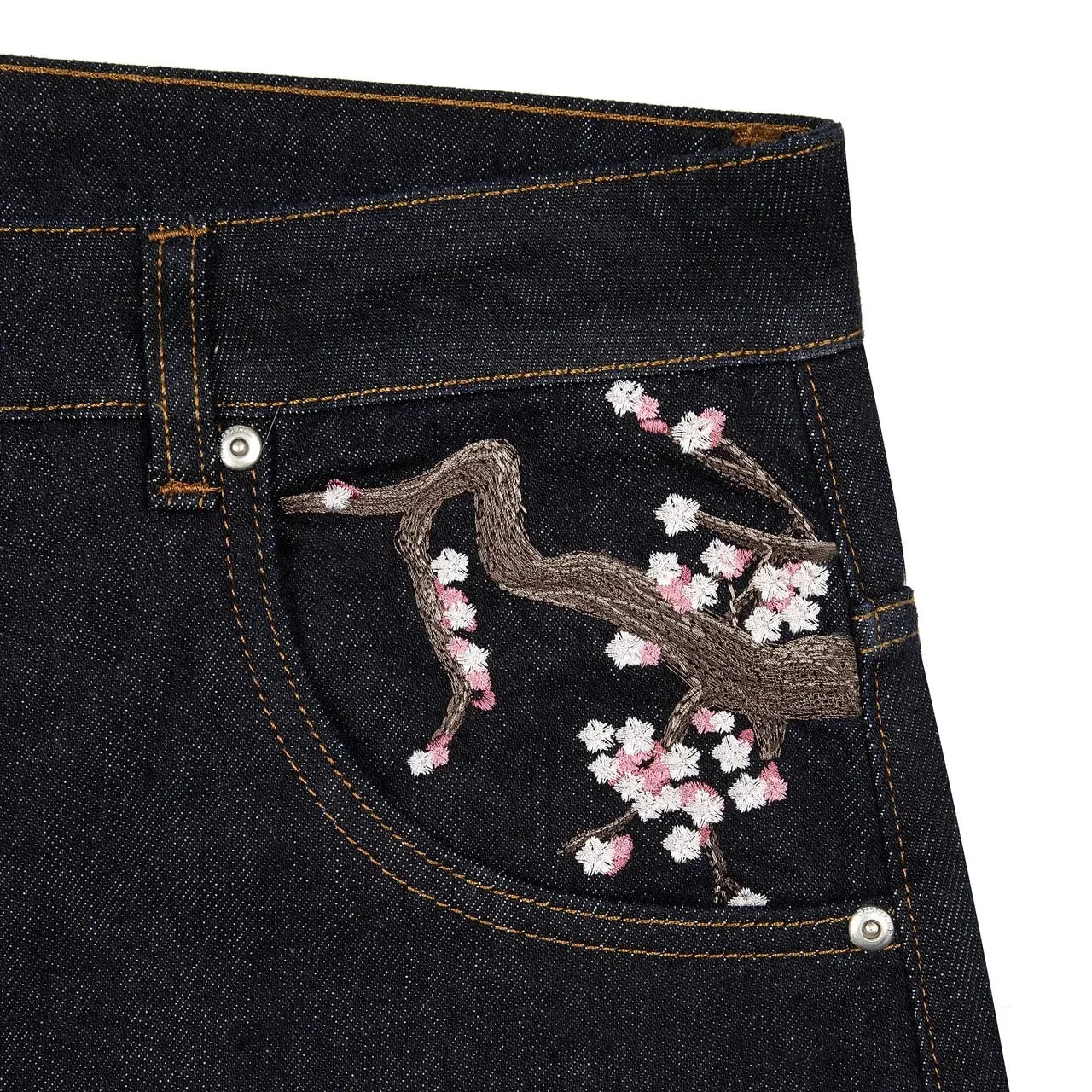 Y2K Cherry Blossom Wide-Leg Embroidery Denim Pants