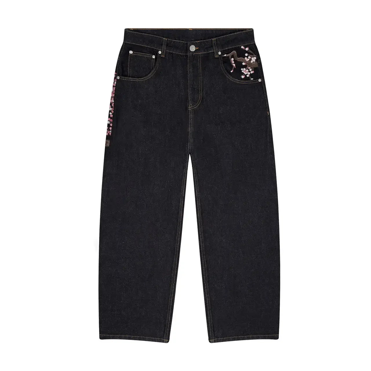Y2K Cherry Blossom Wide-Leg Embroidery Denim Pants