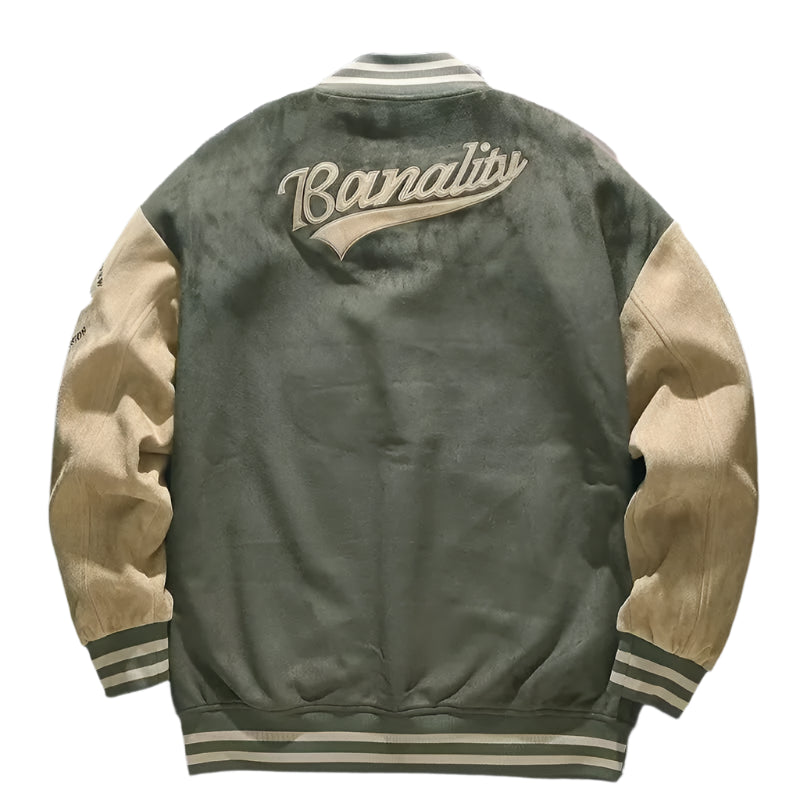 American Embroidered Suede Varsity Pilot Jacket - Retro