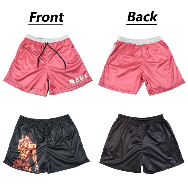 Pink and black shorts shown from front and back on a white background