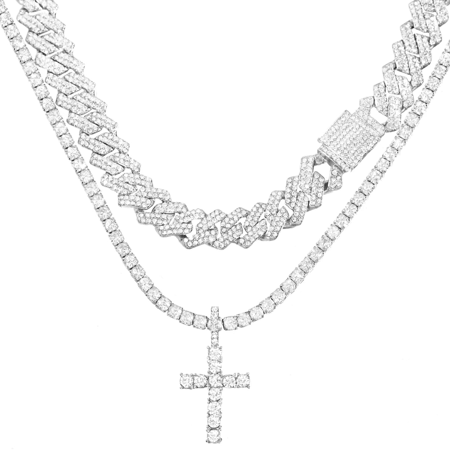 2-Piece Iced Cross & Cuban Chain Set