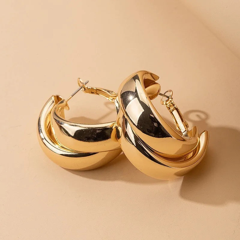 Gold Double-Ring Chunky Hoop Earrings