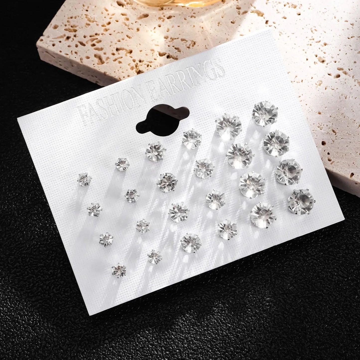 12-Pair Crystal Stud Earring Set