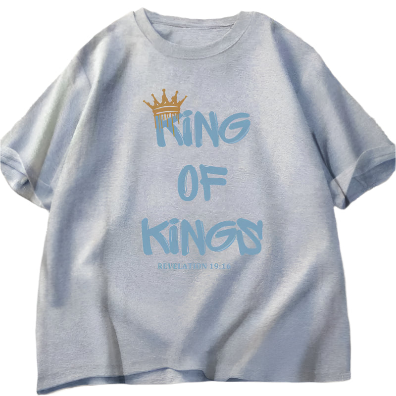 Gray t-shirt with 'King of Kings' text and crown graphic on a white background