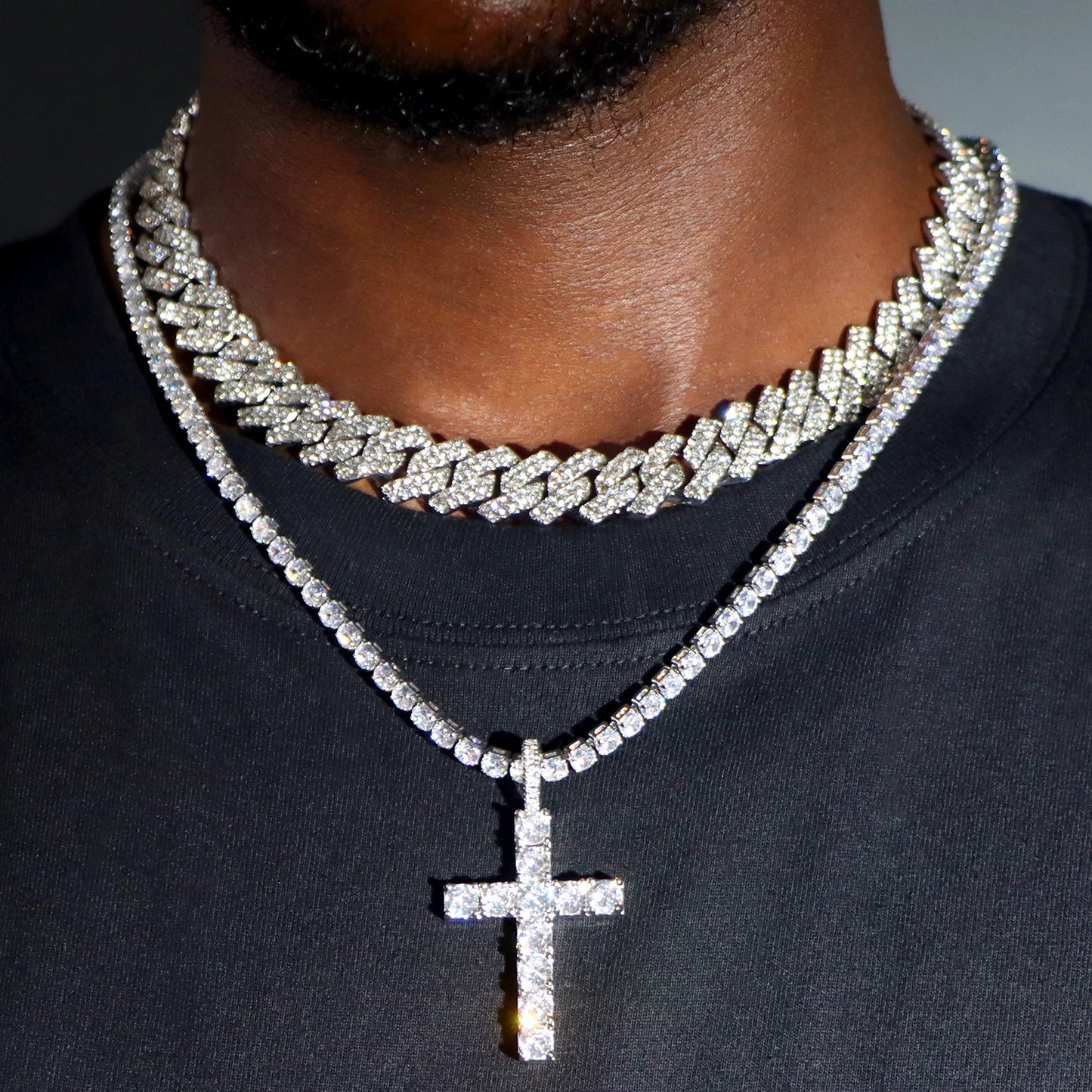 2-Piece Iced Cross & Cuban Chain Set