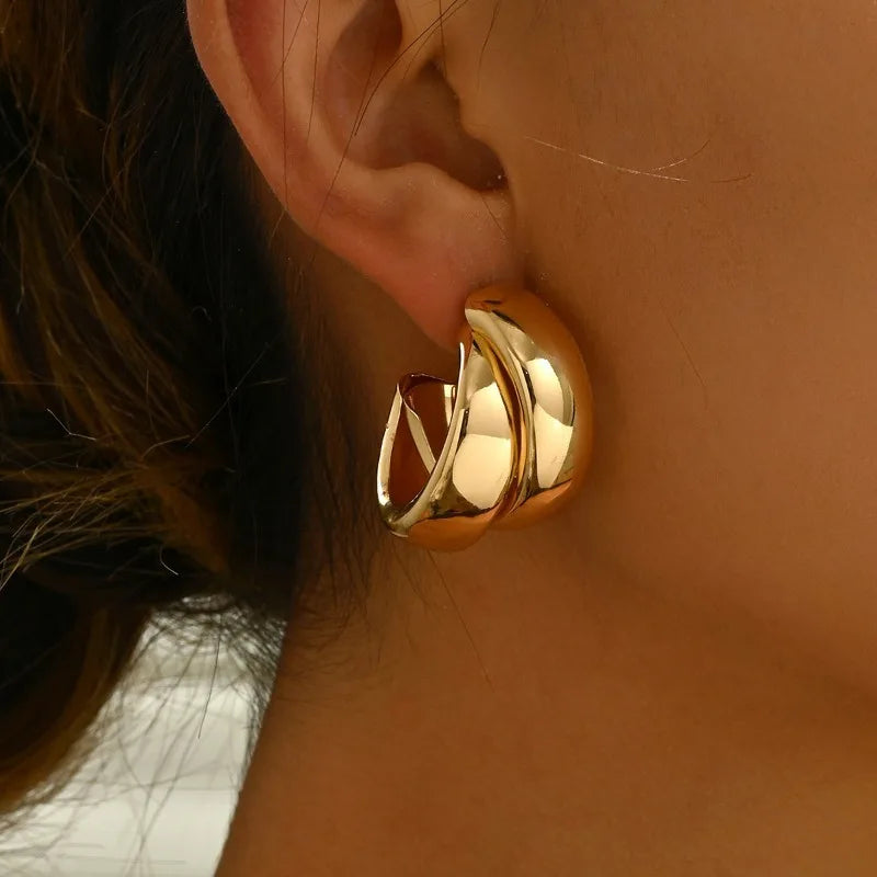 Gold Double-Ring Chunky Hoop Earrings