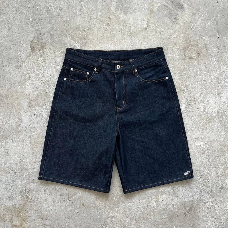 Y2K Striped Letter Baggy Denim Shorts