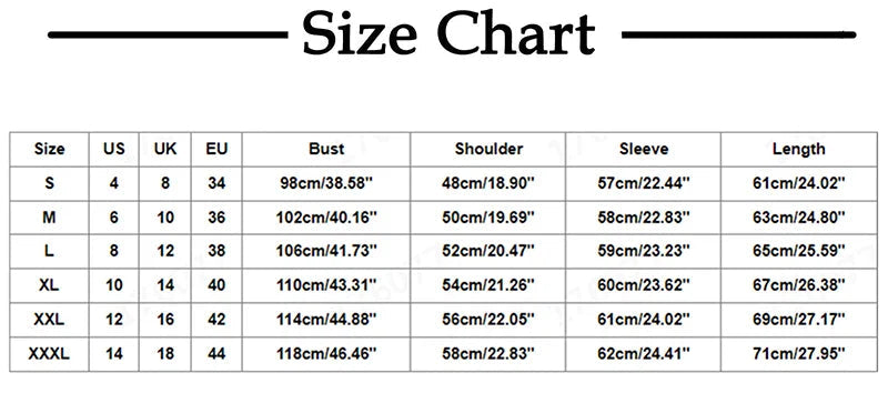 Size chart for shirts with measurements in US, UK, and EU standards.