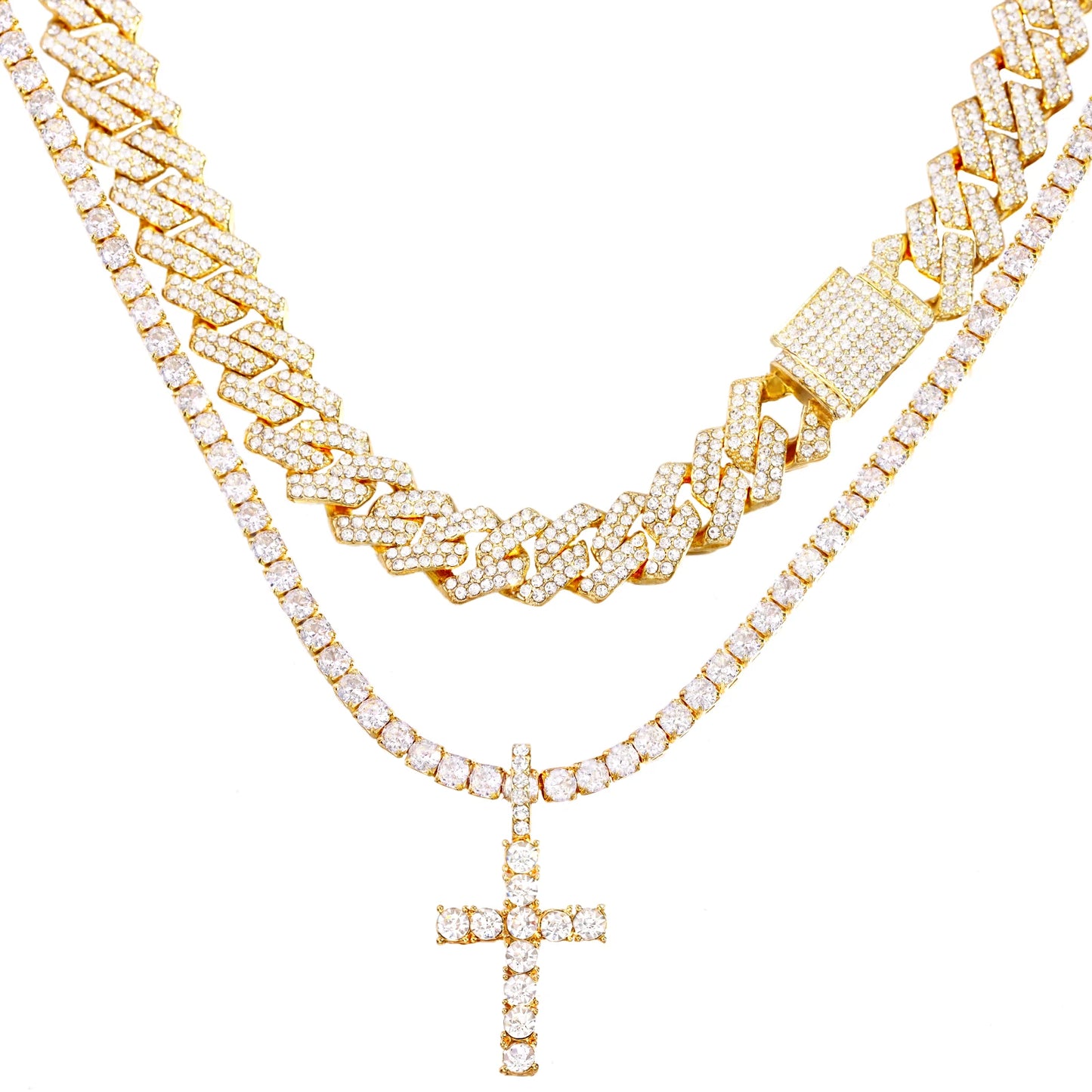 2-Piece Iced Cross & Cuban Chain Set