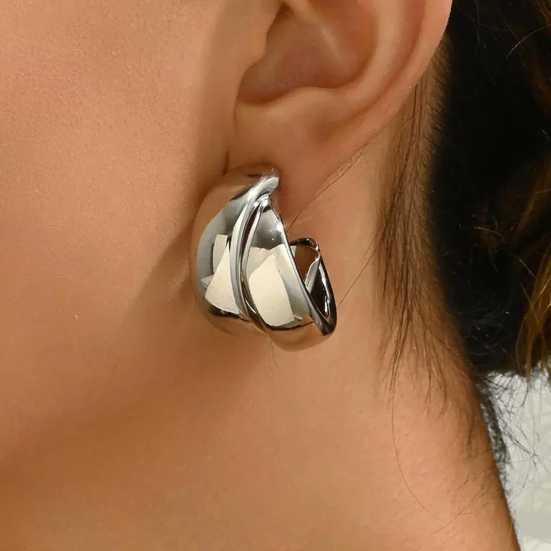 Gold Double-Ring Chunky Hoop Earrings