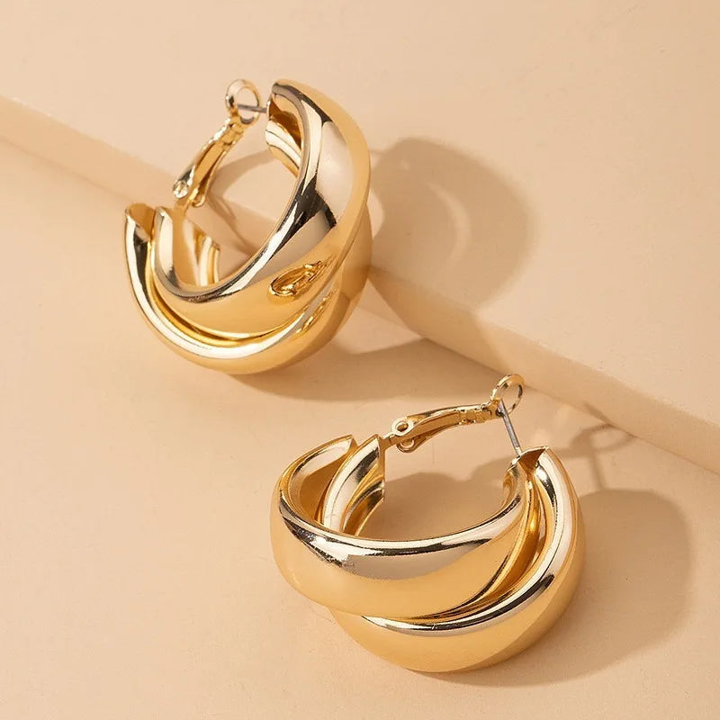 Gold Double-Ring Chunky Hoop Earrings