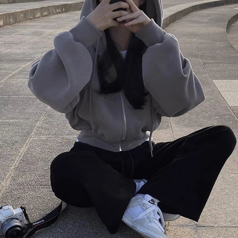 Y2K Cropped Zip-Up Hoodie