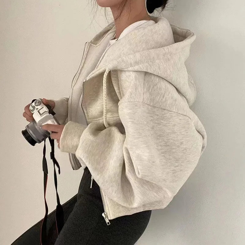 Y2K Cropped Zip-Up Hoodie
