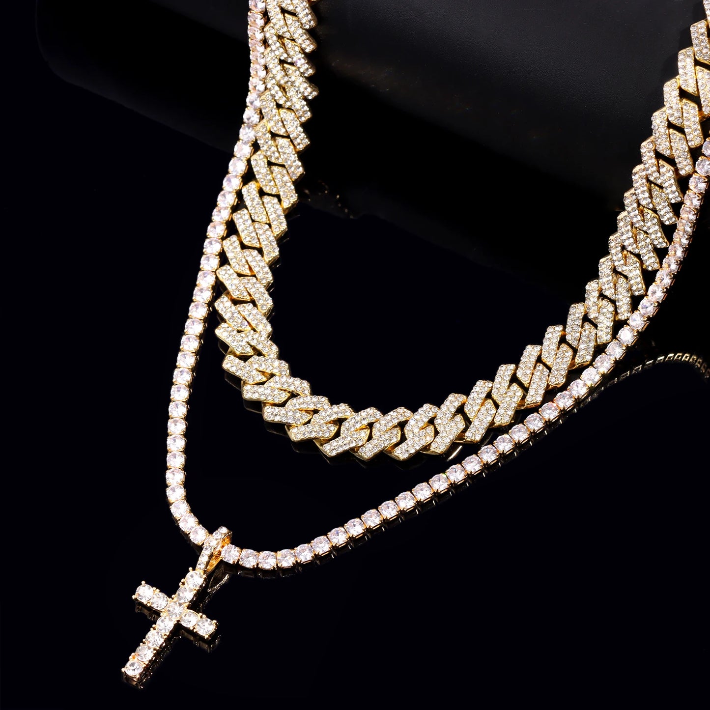 2-Piece Iced Cross & Cuban Chain Set