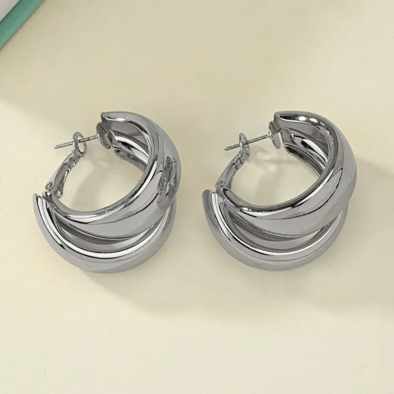 Gold Double-Ring Chunky Hoop Earrings
