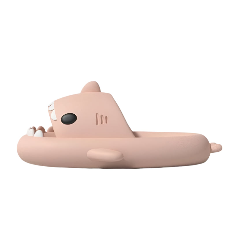 Pink shark-shaped sandal on a light gray background