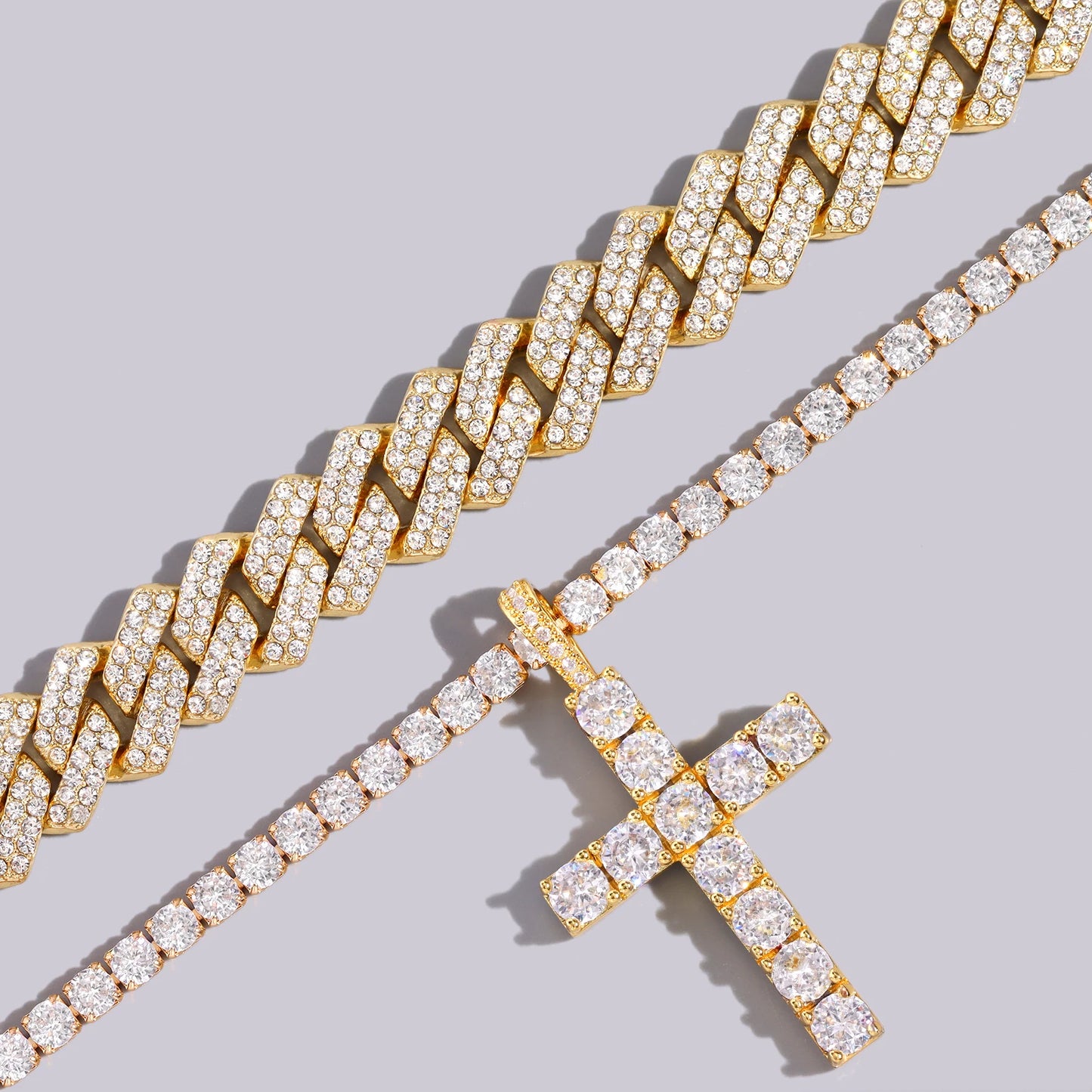 2-Piece Iced Cross & Cuban Chain Set