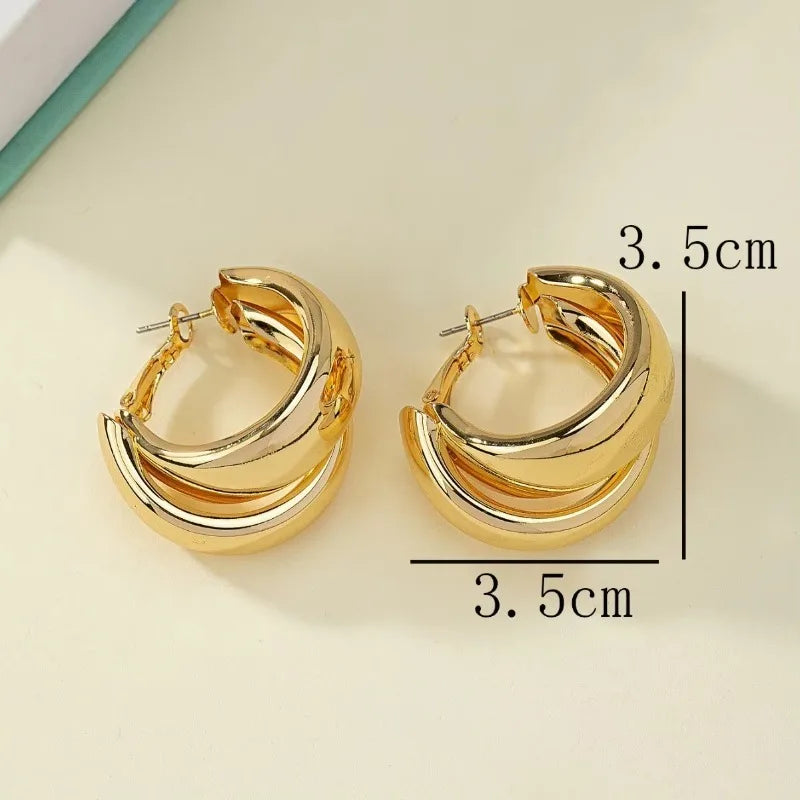 Gold Double-Ring Chunky Hoop Earrings