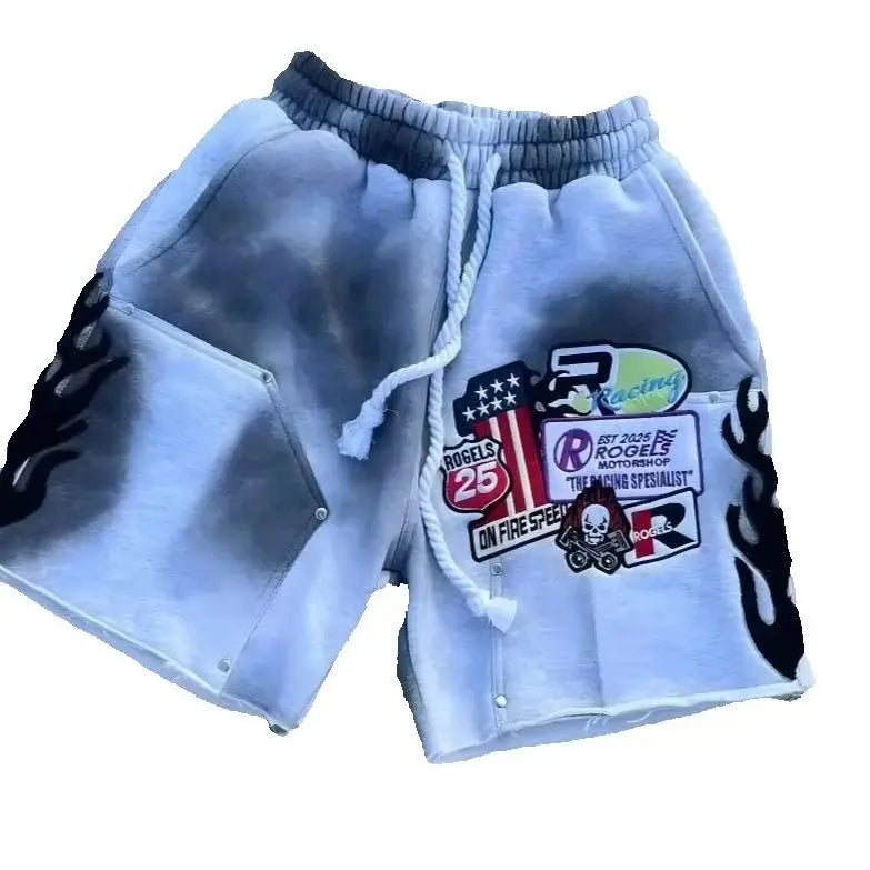American Embroidered Inkjet Cotton Shorts