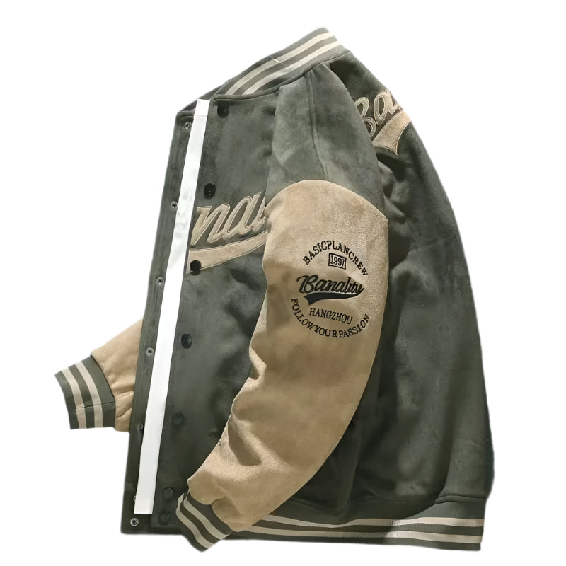 American Embroidered Suede Varsity Pilot Jacket - Retro