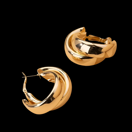 Gold Double-Ring Chunky Hoop Earrings