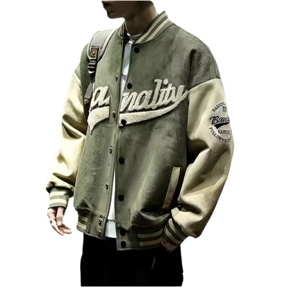 American Embroidered Suede Varsity Pilot Jacket - Retro
