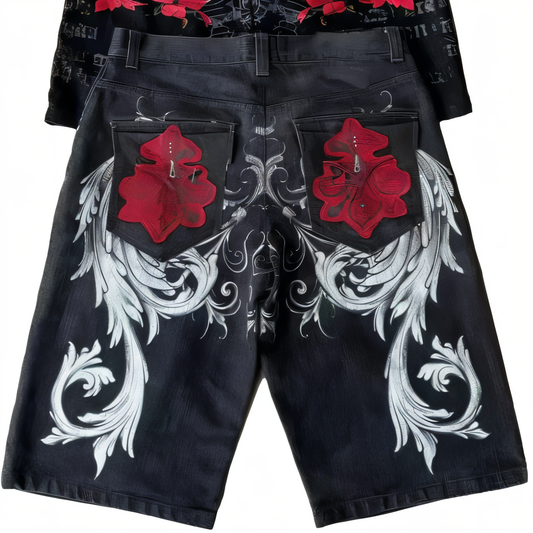 Y2K Pattern Embroidery Denim Shorts