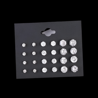 12-Pair Crystal Stud Earring Set