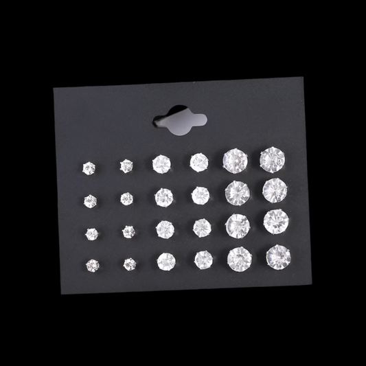 12-Pair Crystal Stud Earring Set