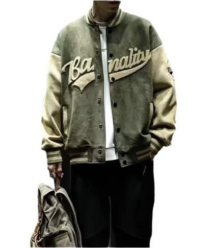 American Embroidered Suede Varsity Pilot Jacket - Retro