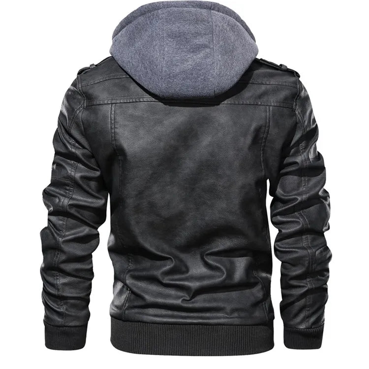 Back View of Black Men's PU Leather Biker Jackets