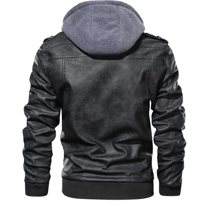 Back View of Black Men's PU Leather Biker Jackets