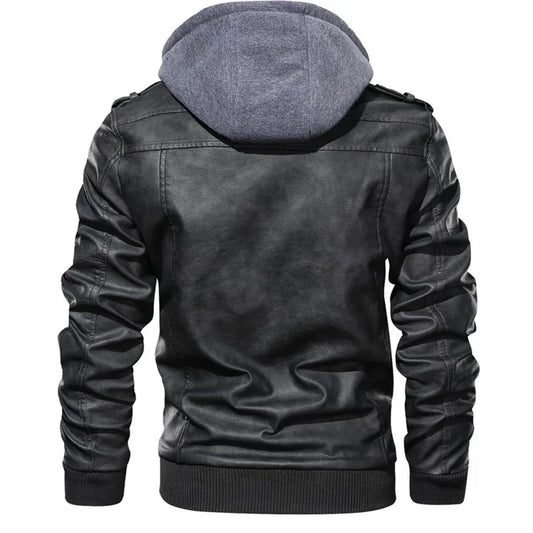 Back View of Black Men's PU Leather Biker Jackets