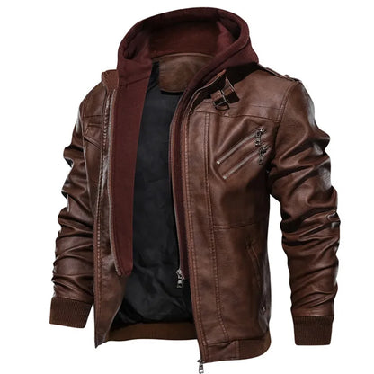 Side view of open Brown Men's PU Leather Biker Jackets